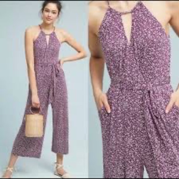 Anthroplogie Maeve womens Claremonto floral jumpsuit size medium NWT purple - Picture 1 of 7